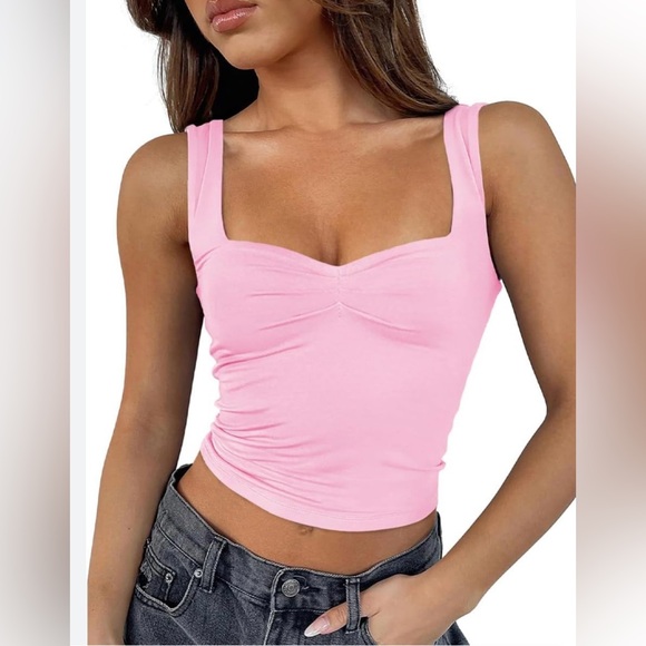SHEIN Tops - Pink Sleeveless Tank Top with Gathered Front